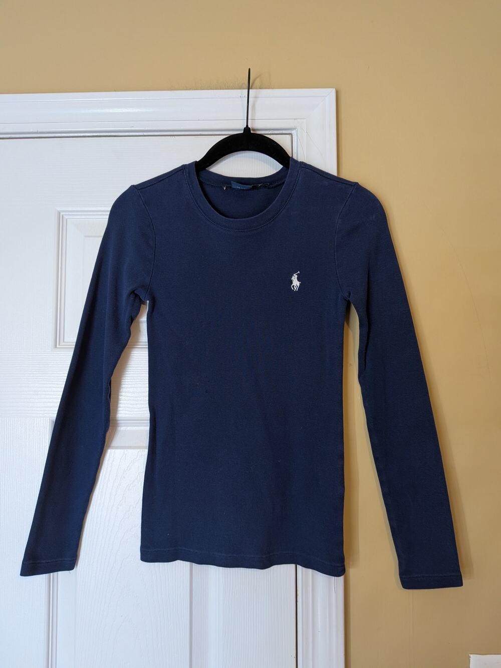 Vintage Ralph Lauren Sport Navy Long Sleeve Logo Top Size XS Quiet Luxury Preppy